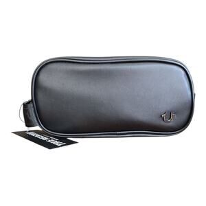 True Religion Faux Leather Toiletry Bag Mens Black Vault Travel Logo Dopp Kit